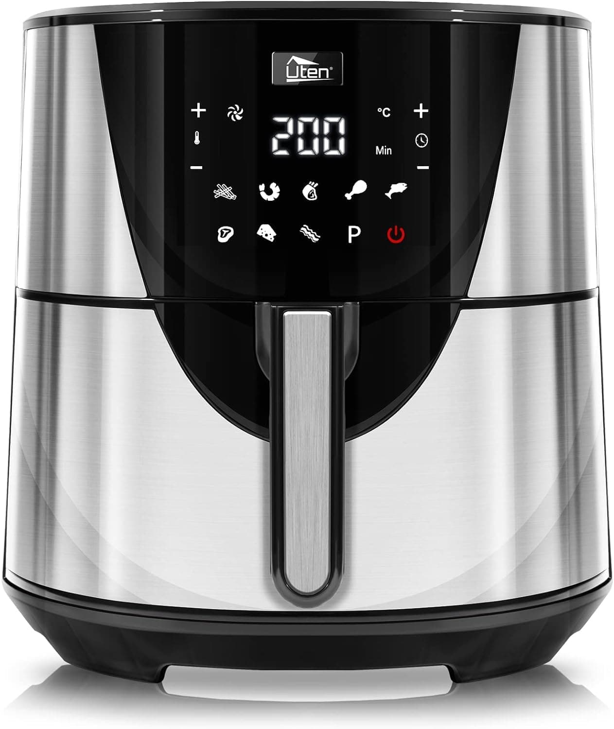 Heißluftfritteuse, Uten 7,5L Airfryer XXL Heissluftfriteuse mit Digitalem LED-Touchscreen, 9 Voreingestellte Menüs, 32 Rezepte, Vorheizen & Warmhalten, Antihaft-Korb, Ohne Fett, 1700W Schwarz-7.5l
