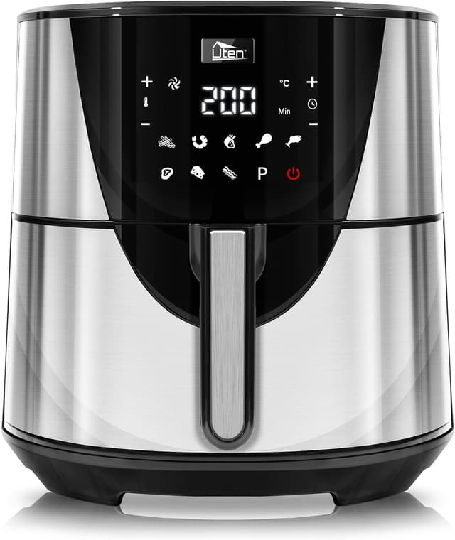 Heißluftfritteuse, Uten 7,5L Airfryer XXL Heissluftfriteuse mit Digitalem LED-Touchscreen, 9 Voreingestellte Menüs, 32 Rezepte, Vorheizen & Warmhalten, Antihaft-Korb, Ohne Fett, 1700W Schwarz-7.5l