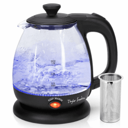 Taylor Swoden Abel-Wasserkocher Glas mit LED-Licht, Warmhaltefunktion, Kleiner Wasserkocher 1 Liter,2200 W, Reisewasserkocher Kleiner, Herausnehmbarer Filter, Bpa-Frei 1 Liter Schwarz