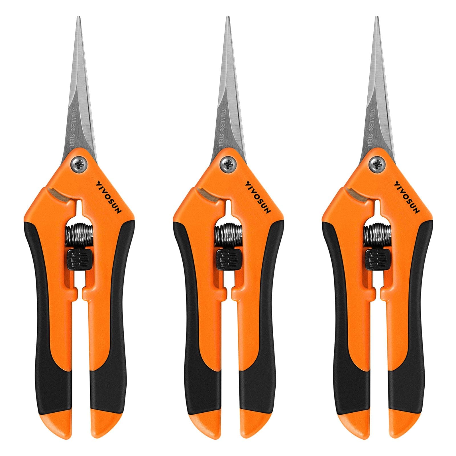 VIVOSUN 3er-Packung Gartenschere 17cm Pflanzenschere mit ergonomischen Griffen Baumschere mit geraden Klingen und Titan-Antihaftbeschichtung Rosenschere Orange Orange 3 Pack
