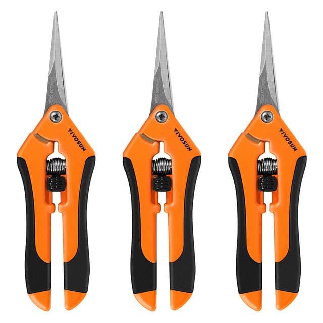 VIVOSUN 3er-Packung Gartenschere 17cm Pflanzenschere mit ergonomischen Griffen Baumschere mit geraden Klingen und Titan-Antihaftbeschichtung Rosenschere Orange Orange 3 Pack