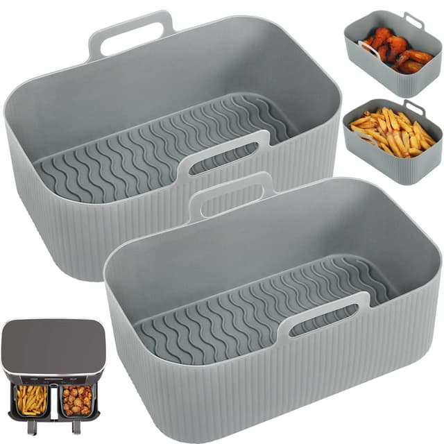 YQL Airfryer Zubehör für Ninja Foodi Dual Zone Heißluftfritteuse AF300EU/AF200EU, Silikonform Heißluftfritteuse Rechteckig, Wiederverwendbare Heissluftfritteuse Zubehör Für Airfryer Doppelkammer Grau Grau - für Ninja AF300EU 7,6L