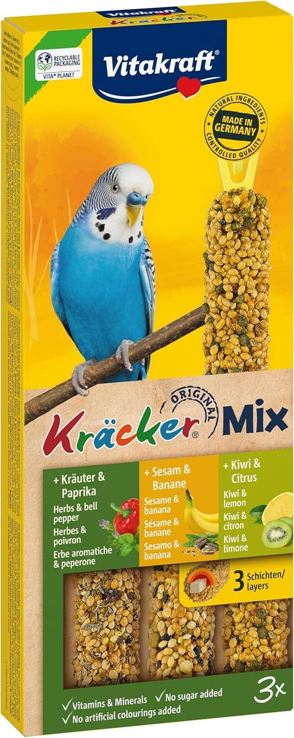 Vitakraft Vogelsnack Sittich Kräcker Mix Banane,Kräuter,Kiwi, 1x 3St Sittich Banane Kräuter Kiwi