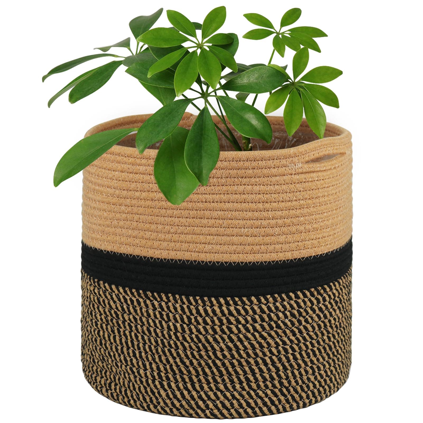 Tenn Well 30 cm Indoor-Topf für Pflanzen mit Einsatz, Baumwolle gewebter Aufbewahrungskorb große Blumentöpfe für Zimmerpflanzen, Blumentopf, Wäsche-Organizer und Heimdekoration (Schwarz und Braun)