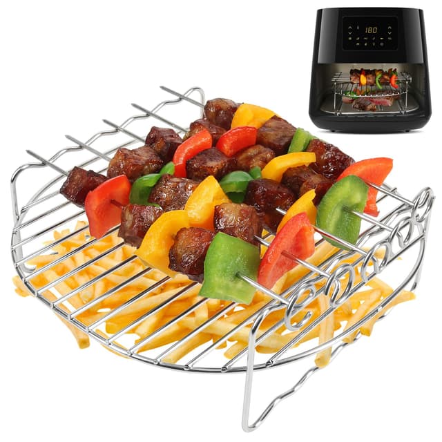 YQL Airfryer zubehör für Philips XL/Russell Hobbs Heißluftfritteuse XXL 8L, 304 Edelstahl Airfryer Grillrost mit 5 Spieße, Heißluftfritteuse Zubehör für Ninja/COSORI Turbo Tower Pro Smart 10,8L