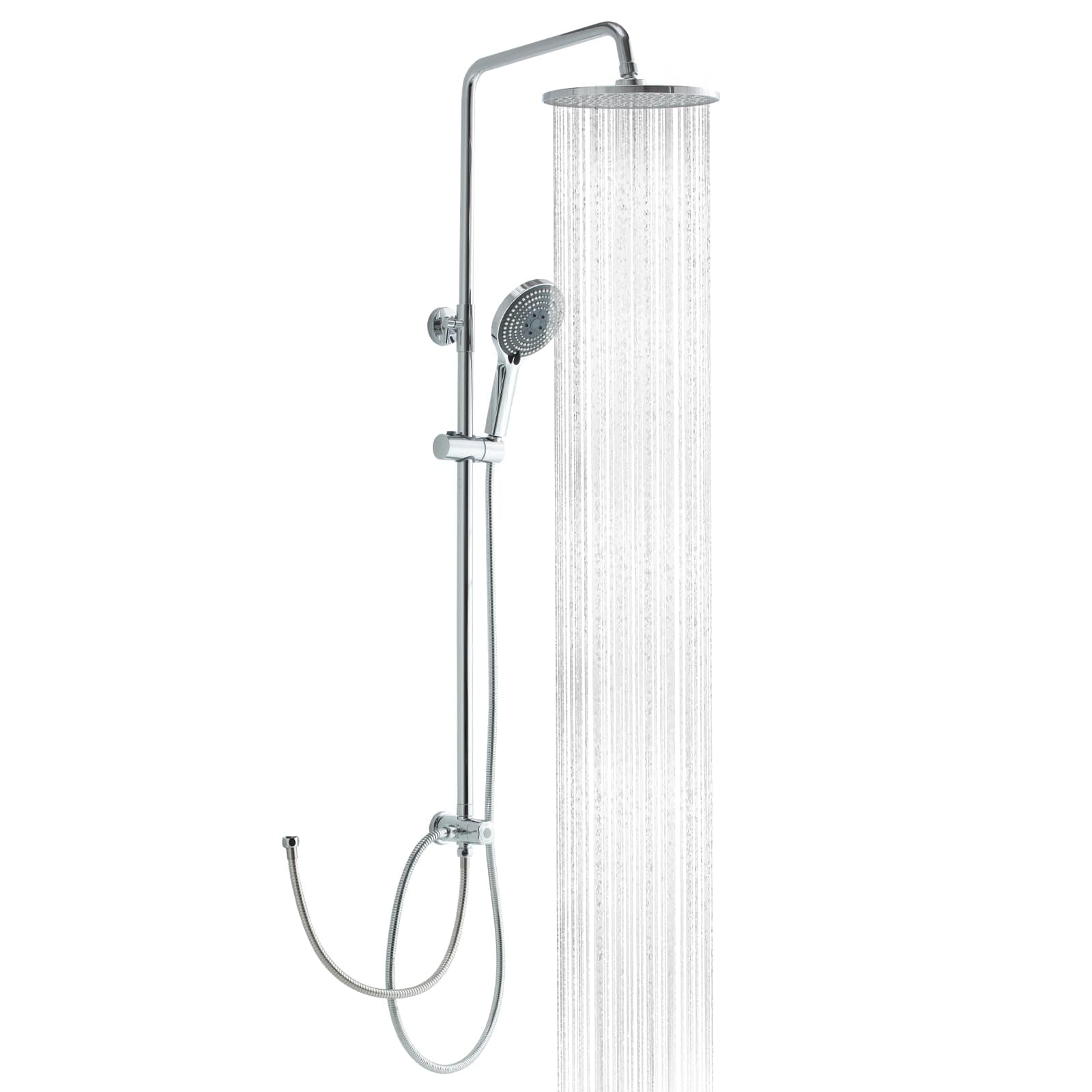 OFFO Regendusche ohne Armatur Chrome, 25 cm Runde Regendusche Duschset, Höhenverstellbar und 1,6m Twist-Free Duschschlauch, Duschsystem für Dusche mit deutscher Bedienungsanleitung​ Rund 25x25cm Chrom