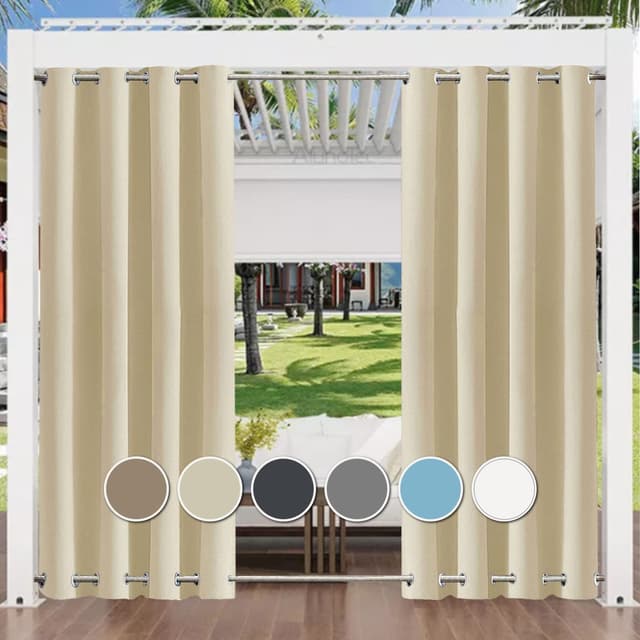 Aiyaoo Outdoor Vorhang Klipper 152x275cm BxH (1 Stück), Winddicht Blickdicht Vorhang Innen und Außen Gardinen für Garten Hof Balkon, Beige H275 x B152 cm (1er Pack) Beige