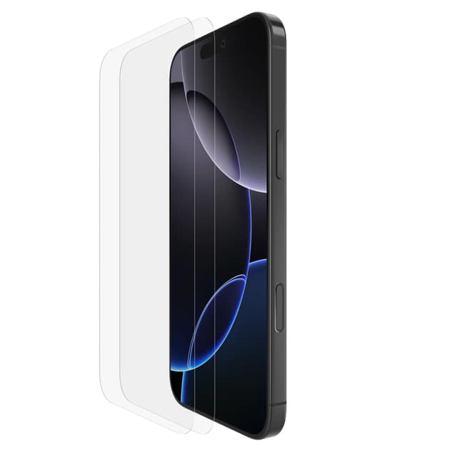 Belkin ScreenForce TemperedGlass Schutzfolie für iPhone 16 Pro Max, dünn displayschutz, kristallklar schutzglas, kratzfest, Positionierungsrahmen für Blasenfreie Applikation, 2er-Pack Gehärtetes Glas (x2)