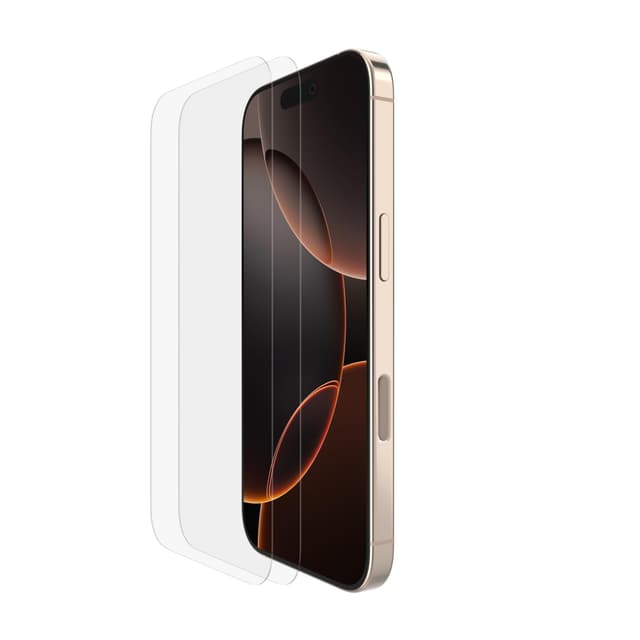 Belkin ScreenForce TemperedGlass Schutzfolie für iPhone 16 Pro, dünn Apple iPhone folie, kristallklar Schutzglas, kratzfest, Displayschutz für iPhone 16 Pro, Blasenfreie Applikation, 2er-Pack Gehärtetes Glas (x2)