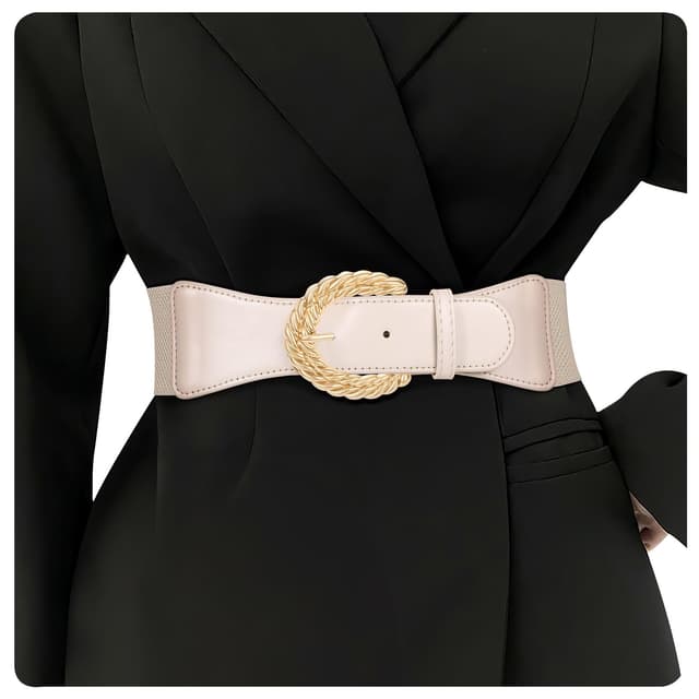 WHIPPY Damen Elastischer Taillengürtel für Kleider Breiter StretchGürtel mit Goldene Schnalle