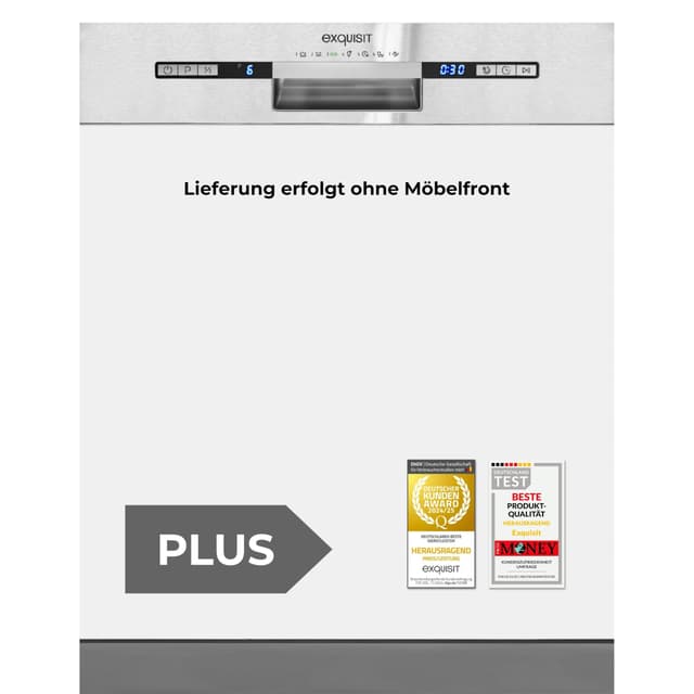 Exquisit PLUS Einbaugeschirrspüler teilintegrierbar 60 cm, 13 Maßgedecke, Startzeitvorwahl, LED-Display, EGSP2113-EB-030E inox