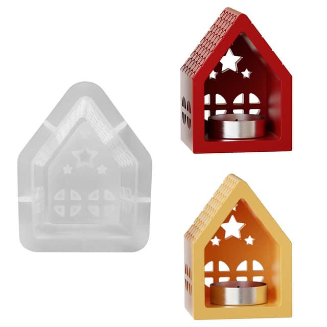 Silikonform Haus mit Stern WISIRENT, 3d Silikonformen Gießformen Haus Kerzenhalter Weihnachten Silikonform Haus, Kerzenformen Zum Gießen Häuser Kerzenformen mit Fenster für Bastelarbeiten, Kerzen 1 Stück Silikonform Haus mit Stern