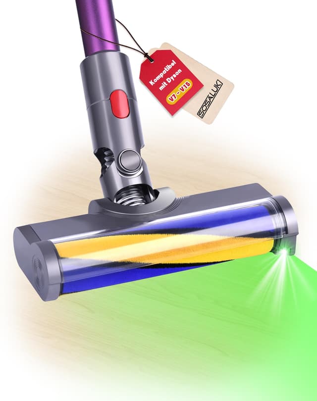 Bürste Kompatibel Mit Dyson V7 V8 V10 V11 V15, Ersatzbürste mit Grüner LED & Softwalze, Bodenbürste für Hartböden & Parkett Upgrade-Version