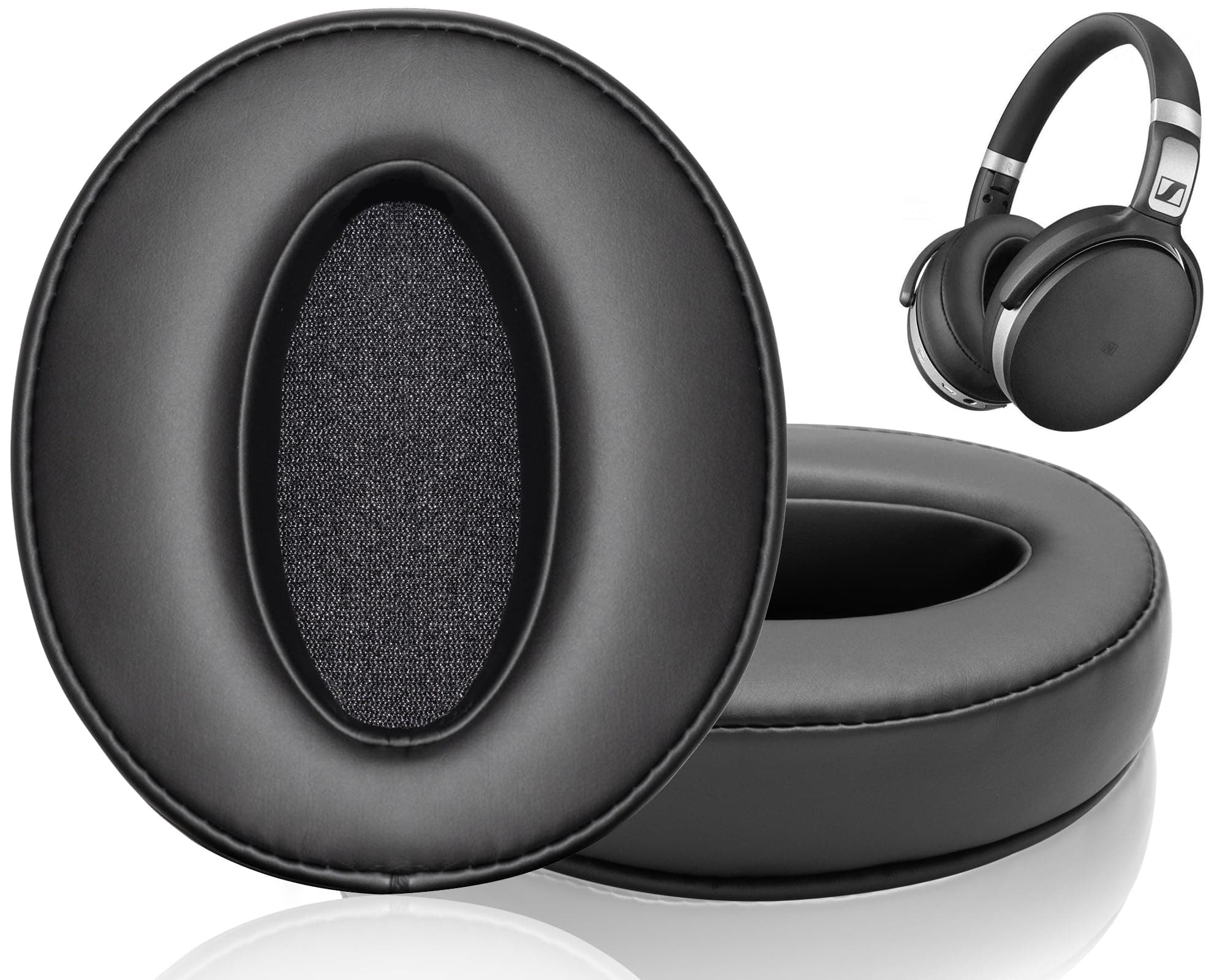 Ersatz Ohrpolster für Sennheiser HD 4.50BT, HD 4.50BTNC, HD 4.50SE, HD 4.40BT, HD 4.30G, HD 4.20S, HD 458BT, HD 450, HD 450BT, HD 400S, HD 350BT, HD300 - HD4.50 PL, mit Weichen Proteinleder (Schwarz)