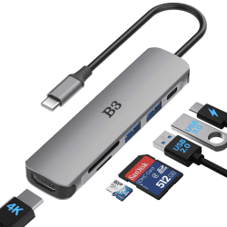 USB C Hub Type C Adapter 6 in 1 Multiport Adapter 100W PD HDMI 4K Port&2 USB 3.0 Ports&USB 2.0 Port& SD/TF Kartenleser, Kompatibel für iPhone16/15,MacBook Pro/Macbook Air,iPad Pro,& mehr Type-C Geräte Grey Angebot bei HelloDeals