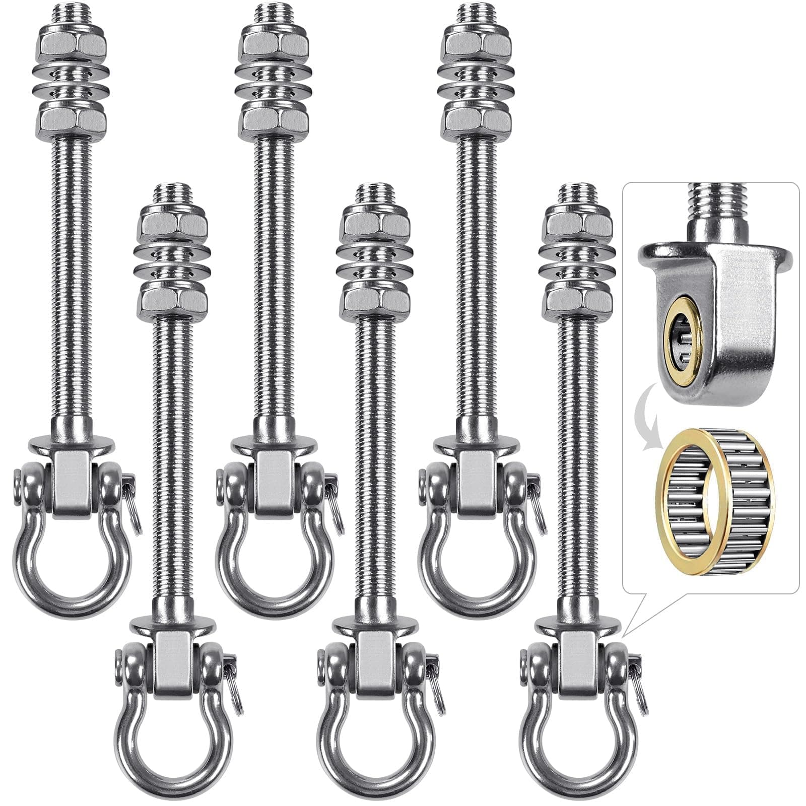 BeneLabel 6er Schaukelhaken Lager, Hängematte Befestigung Holzbalken M10 Schwerlast Hängesessel Aufhängung Betondecke 245mm Edelstahl Drehbar Boxsack Deckenhalterung ösenhaken zum Schrauben, Bis 680kg 6er Silber-22.5cm-6er