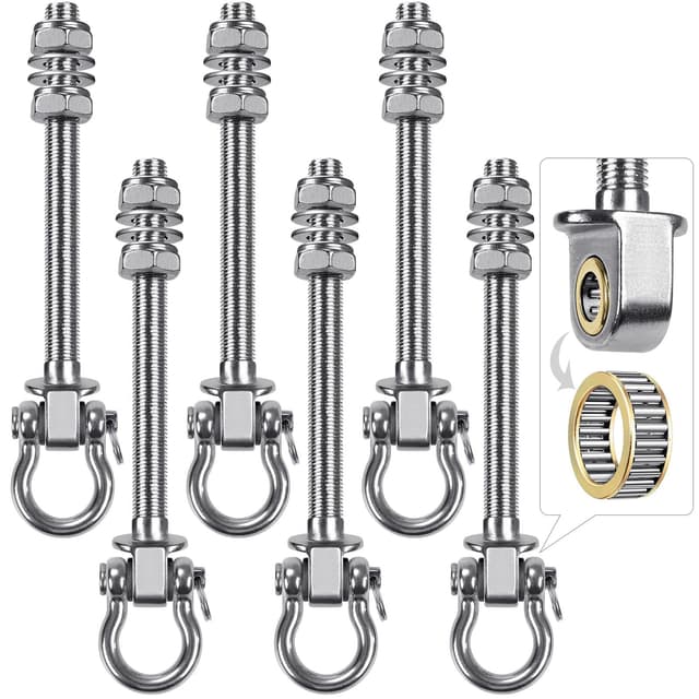 BeneLabel 6er Schaukelhaken Lager, Hängematte Befestigung Holzbalken M10 Schwerlast Hängesessel Aufhängung Betondecke 245mm Edelstahl Drehbar Boxsack Deckenhalterung ösenhaken zum Schrauben, Bis 680kg 6er Silber-22.5cm-6er