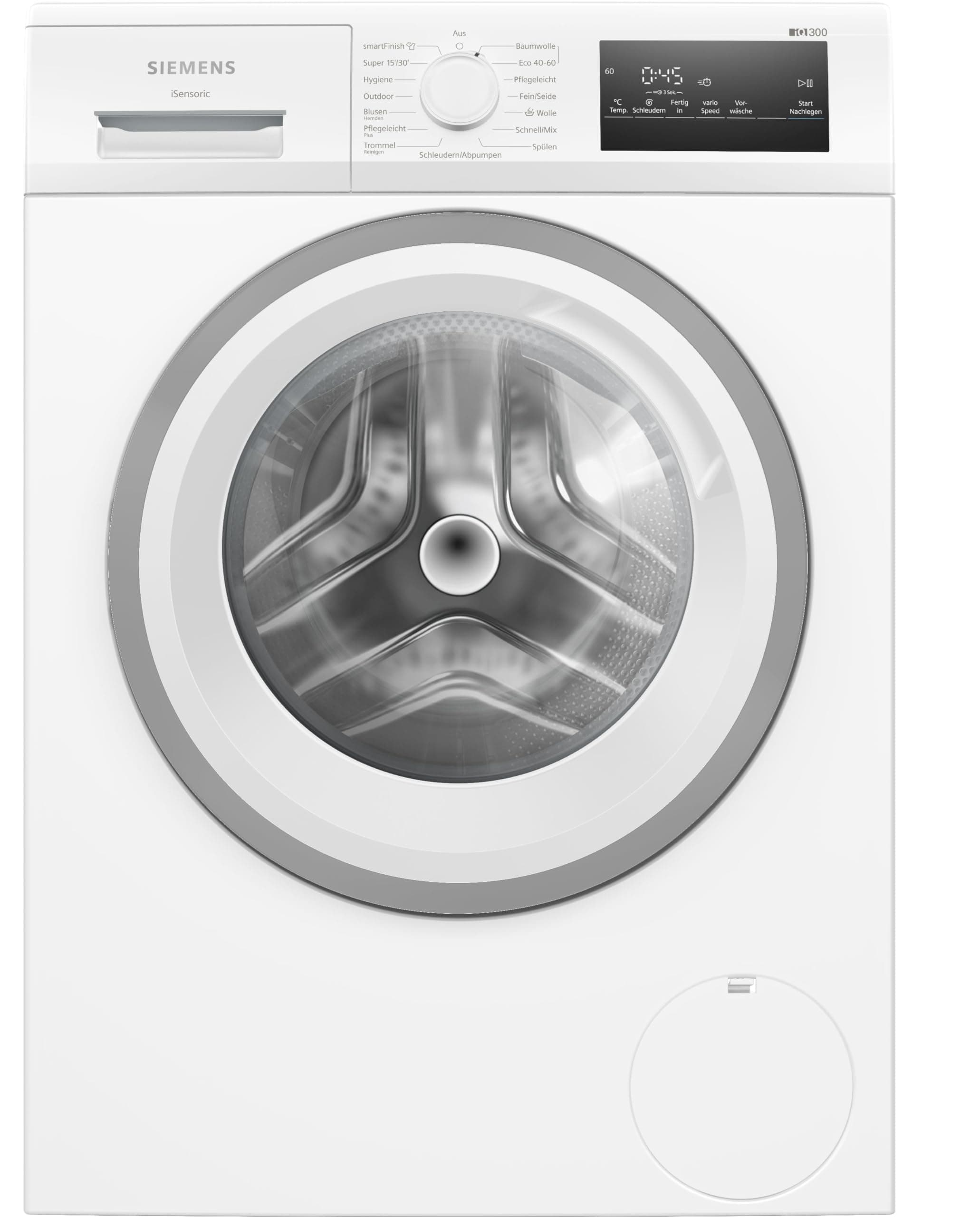 Siemens WM14N12A Waschmaschine iQ300, Frontlader mit 9kg Fassungsvermögen, 1400 UpM, speedPack L, smartFinish, Outdoor-Programm, LED-Display, Weiß, 60cm 9kg IQ300