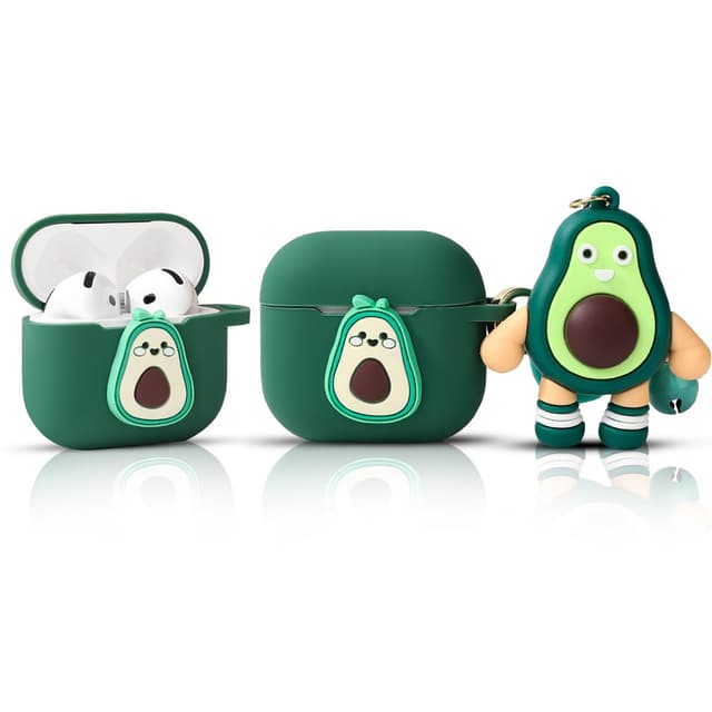 Silikon Hülle für AirPods 4 Ohrhörer(2024), XMBYGY Aufladung Stoßfeste schützende Kopfhörer Abdeckung mit Cartoon Puppe Anti-Lost Lanyard für AirPods 4th Erzeugung Drahtlose Ohrhörer (Avocado)