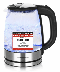 EMERIO Glas Wasserkocher mit 1.7 Liter Volumen | 2200 Watt | blaue LED Innenbeleuchtung | 360° Basis | SIEGER Preis/Leistung Haus & Garten Test | bestes Borosilikatglas | BPA frei | WK-119988.7 1.7 Liter Single