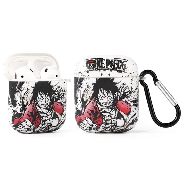 LEWOTE Kompatibel mit Apple Airpods (2nd/1st Generation) Schützende Lustige Nette Cartoon Case Abdeckung mit Schlüsselanhänger (Luffy)
