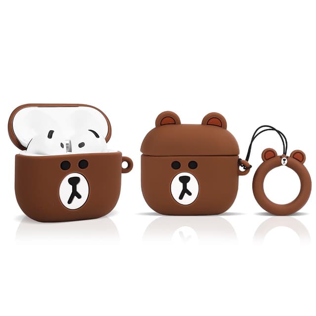 LEWOTE Kompatibel mit Apple Airpods 4 Case schützende lustige Nette Slim Cartoon Cover Abdeckung mit Schlüsselbund (Small Brown Bear)
