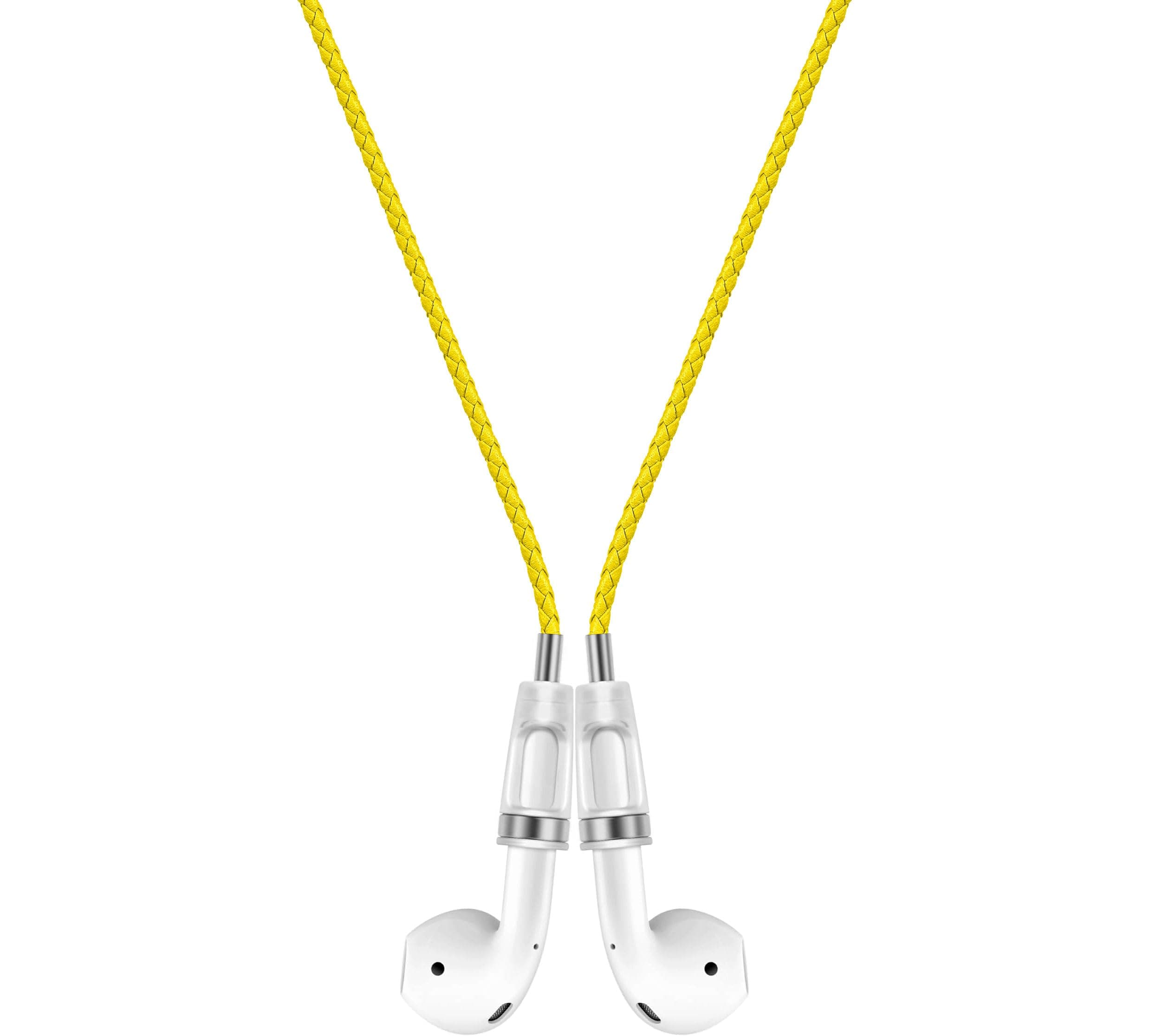 Lawonda Halteband Kompatibel mit AirPods 1/2/ 3, AirPods Pro/Pro 2, PU Leder Anti-Verlust-Umhängeband für AirPods Strap Halter Band Halterung Magnetisch Sport-Saiten-Umhängeband Gelb Silber