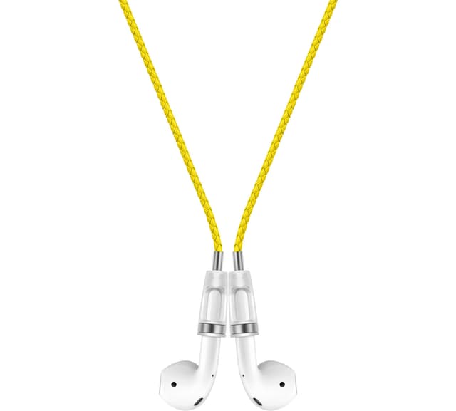 Lawonda Halteband Kompatibel mit AirPods 1/2/ 3, AirPods Pro/Pro 2, PU Leder Anti-Verlust-Umhängeband für AirPods Strap Halter Band Halterung Magnetisch Sport-Saiten-Umhängeband Gelb Silber
