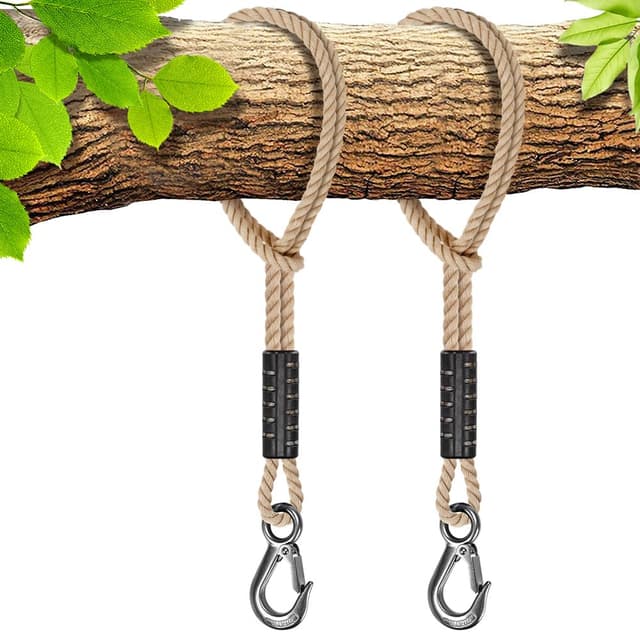 BeneLabel 2er Schaukel Befestigung Seil, 100cm Hängematte Aufhängung Gurt Baum Hängesessel Balkenbefestigung mit Haken für Indoor Outdoor Baumschaukel Nestschaukel, 1134kg/10mm Durchmesser, Natural 1M Natural-2er