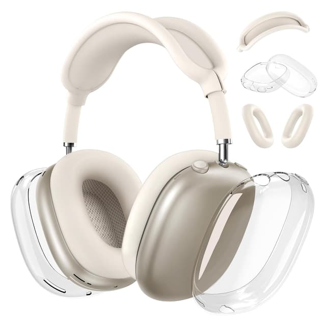 Tuocal Hülle Kompatibel mit Apple Airpods Max Cover Case, Silikon Schutz Ohrpolster + TPU Schutzhülle + Kopfband Abdeckung, Stoßfest Kratzfest Zubehör für AirPods Max, Creme + Transparent