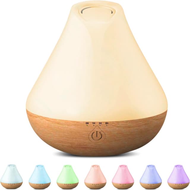PureMist Aroma Diffuser 100ml für Ätherische Öle: Kleiner Ultraschall Luftbefeuchter Schlafzimmer mit 4 Timer - Lufterfrischer mit 7-farbigem LED ‎wooden Grain