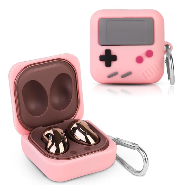 Hülle für Samsung Galaxy Buds2 Pro (2022), Galaxy Buds 2, Galaxy Buds Pro, Galaxy Buds Live, XMBYGY Silikonhülle mit Schlüsselanhänger für Galaxy Buds Ohrhörer (RetroGPpink)