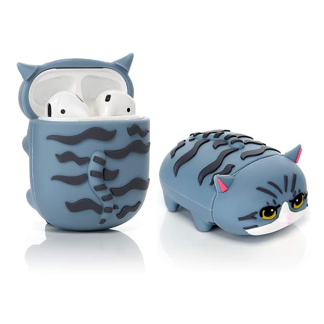 YIGEYI Silikon Hülle Kompatibel mit Airpods 1 & 2 Funny Cute 3D Cartoon Case Cover[Nette Tier-Haustier-Reihe Papa] (Katze Blau)