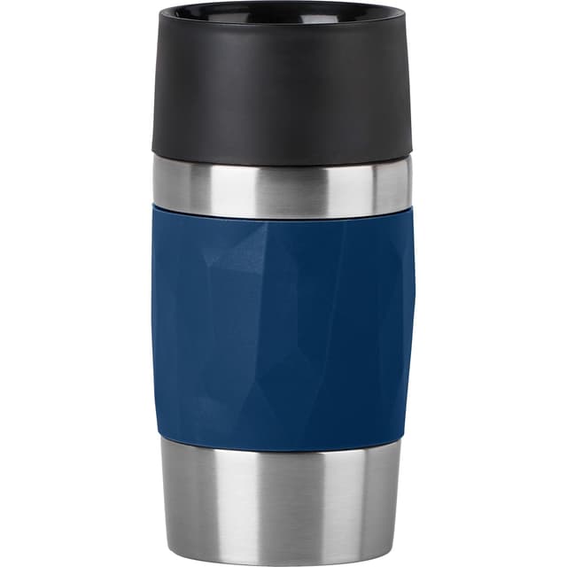 Emsa N21608 Travel Mug Compact Thermo-/Isolierbecher aus Edelstahl, 0,3 Liter, 3h heiß, 6h kalt, 100% dicht, auslaufsicher, spülmaschinengeeignet, 360°-Trinköffnung, Dunkelblau