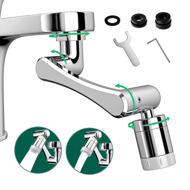 1440° Drehbarer Wasserhahn Aufsatz, ROSYNEY 1080° Grad Drehbarer Multifunktionaler Verlängerungshahn (Aktualisierte Version), 1080° Wasserhahn-Strahlregler, 2 Modi M20/M22/M24（G1/2, 55/64″, 15/16″） Kupfer und Silikon（silber）