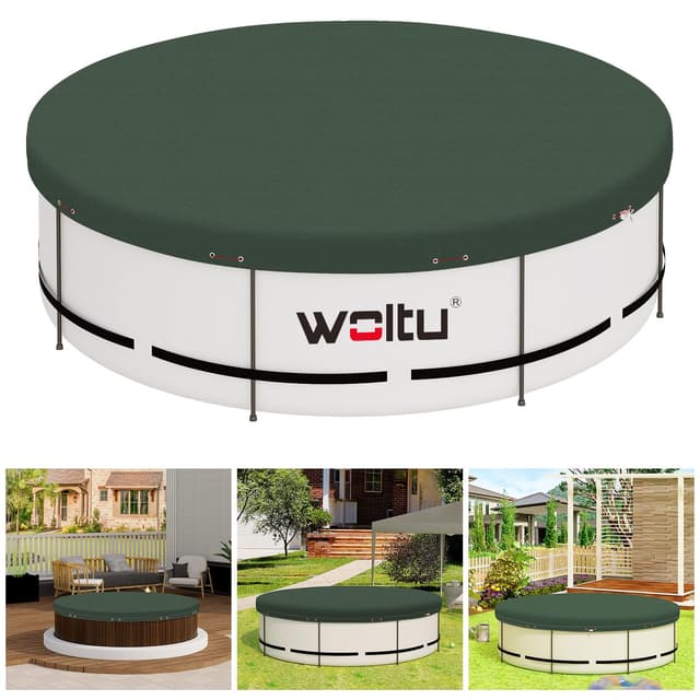 WOLTU Poolabdeckung Ø 305 cm für Rund Pools Ø 244-270 cm, Poolplane aus 200 g/m² PE, Pool Abdeckplane mit Ösen Drahtseil Aluminiumverschluss, wasserdichte Poolfolie für Sommer Winter, Grün 305 cm (Rund) Grün