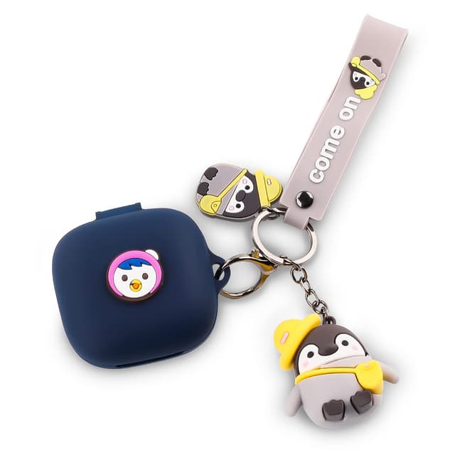 Hülle für Beats Fit Pro 2021 Ohrhörer, XMBYGY Beats Fit Pro Cartoon Kopfhörer Aufladen Silikonhülle mit süßem Puppenschlüsselbund Ganzkörper-Anti-Lost-Lanyard-Schutz (Penguin)