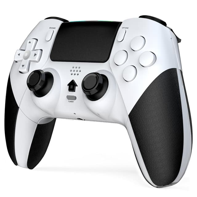 Shiptree Wireless Controller für PS-4, Game Controller Kompatibel mit PS-4/Slim/Pro mit 2 Programmierbaren Tasten, Gamepad mit Trubo/Dual Vibration/6-Achsen Gyro Sensor/Touchpanel/Audio Jack - Weiß Schwarz