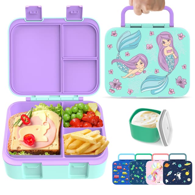 hombrima Kinder Lunch Box, Bento Box Food Storage Container mit Multi-Fächern für Jungen Mädchen Kinder Erwachsene Arbeitsschule Seegrün-fische