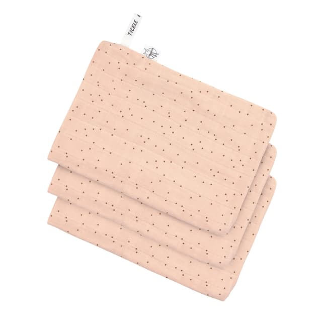 LÄSSIG Baby Musselin Waschhandschuh 3er Set/Muslin Wash Glove Set 3 pcs Dots Peach Rose