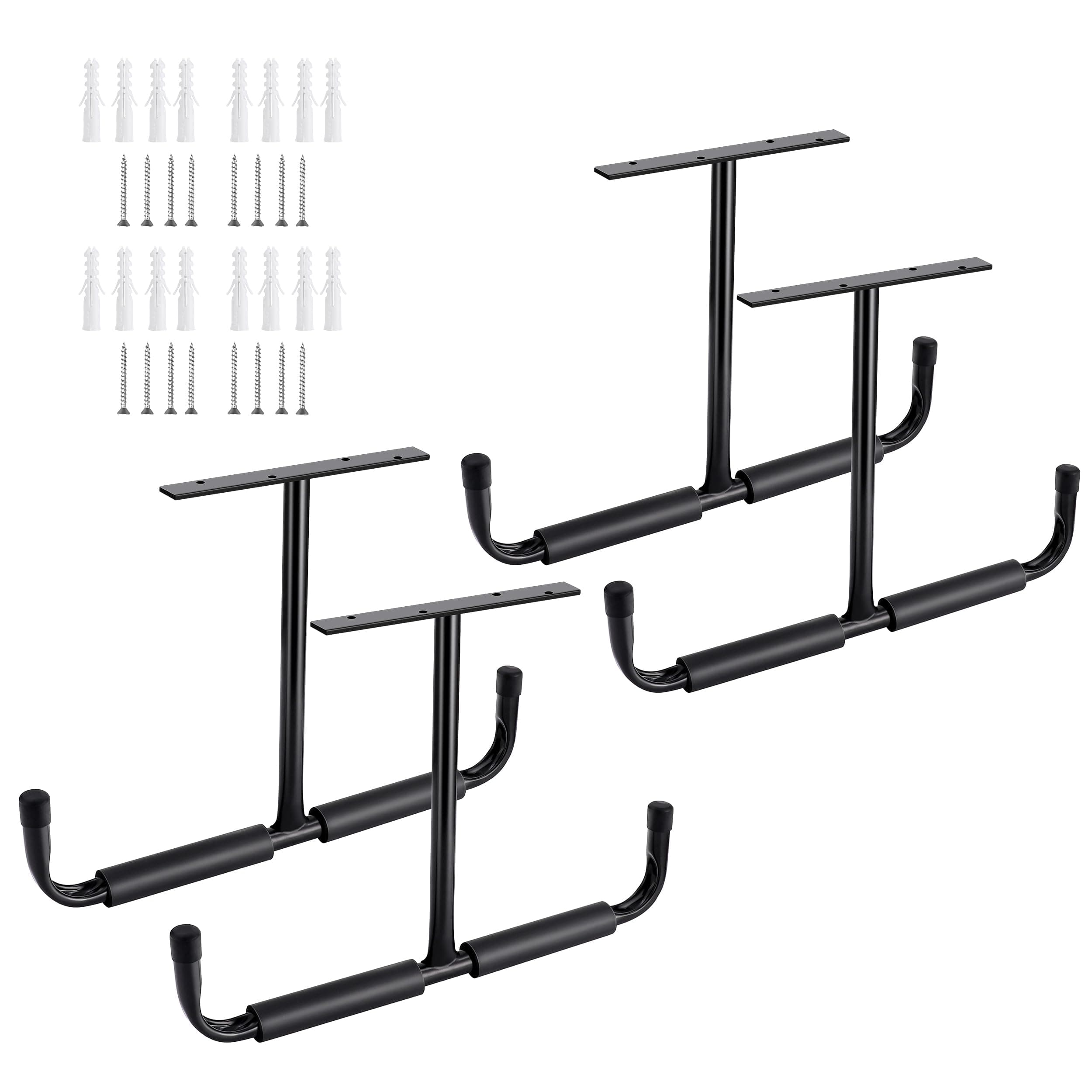 Sinoer Metall-Garagen-Deckenaufbewahrungshaken, an der Wand montierte Haken, Hochleistungs-Utility-Haken für Leiter, Fahrrad, Holz, Werkzeuge und andere sperrige Gegenstände (4er-Pack, schwarz) 4Stück Packung