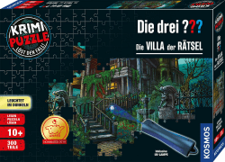 Die drei ??? - Krimi Puzzle - Die Villa der Rätsel von KOSMOS 697976, 300 Teile, Leuchtet im Dunkeln, mit UV-Lampe, Lesen, Puzzeln, Rätsel lösen, Detektiv Puzzle ab 10 Jahre