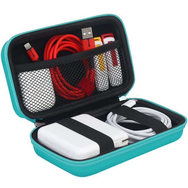 BOVKE Tragetasche Hartschalenkoffer Stoßfestes Reise-Energiebank-Tasche Tasche USB-Kabel-Organizer für Ohrhörer, Kabel, Ladegerät-Adapter, Elektronik-Zubehör Tasche Wallet, Türkis