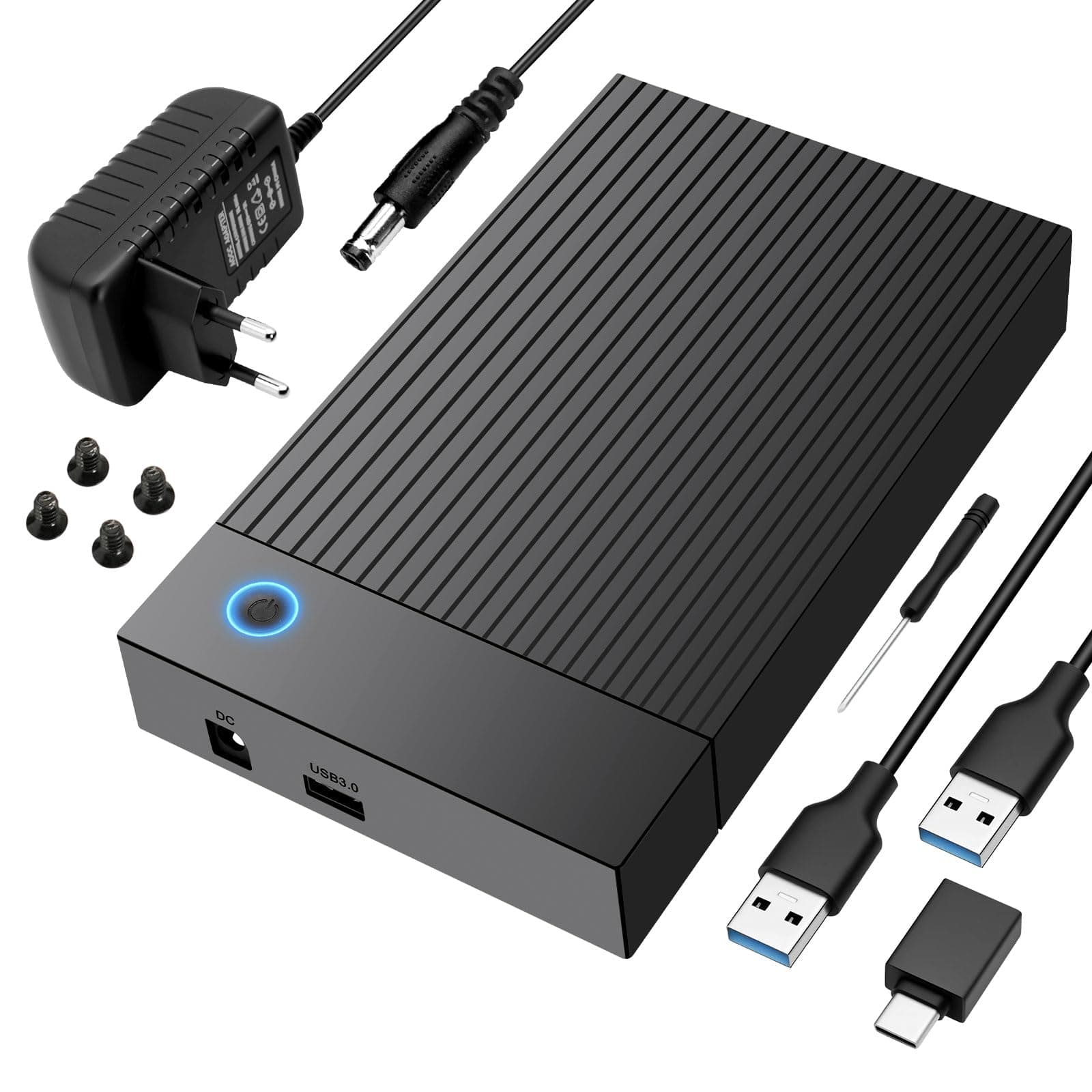 Gbformat Festplatten Dockingstation, USB C/USB 3.0 SATA HDD Festplatten Docking Station für 2,5/3,5 Zoll SATA HDD/SSD, 6Gbps Festplatten-Adapter mit 12V/2A Netzadapter, UASP