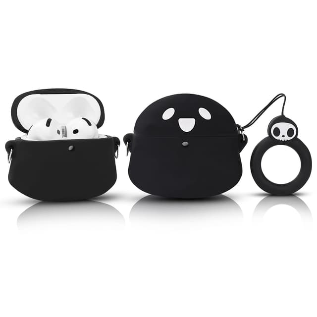 LEWOTE Kompatibel mit Apple Airpods 4 Case schützende lustige Nette 3D Cartoon Cover Abdeckung mit Schlüsselbund[Papa Series] (Ghost Black)