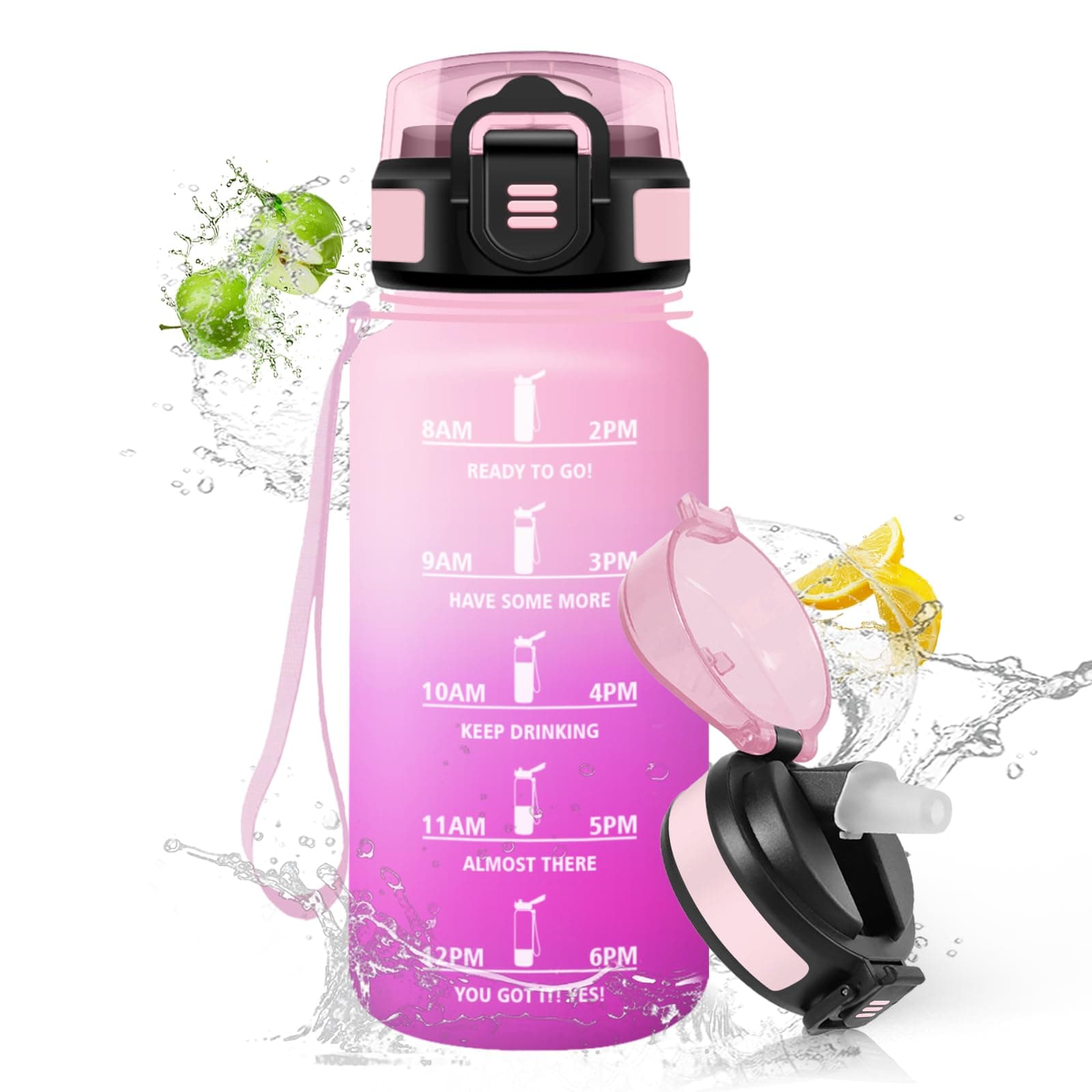 HoneyHolly Trinkflasche Kinder 500Ml, Auslaufsicher Trinkflasche Sport, Wasserflasche Kohlensäure Geeignet, Wasserflasche mit Strohhalm, BPA-frei, Trinkflaschen für Fitnessstudio, Schule, Büro Pinkrose - 500ml 500 ml