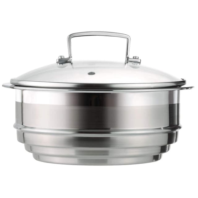 Le Creuset Multi-Dämpfeinsatz aus Edelstahl, Für Töpfe mit Ø 16/18/20 cm, Mit Glasdeckel, Silber, 96201900001000