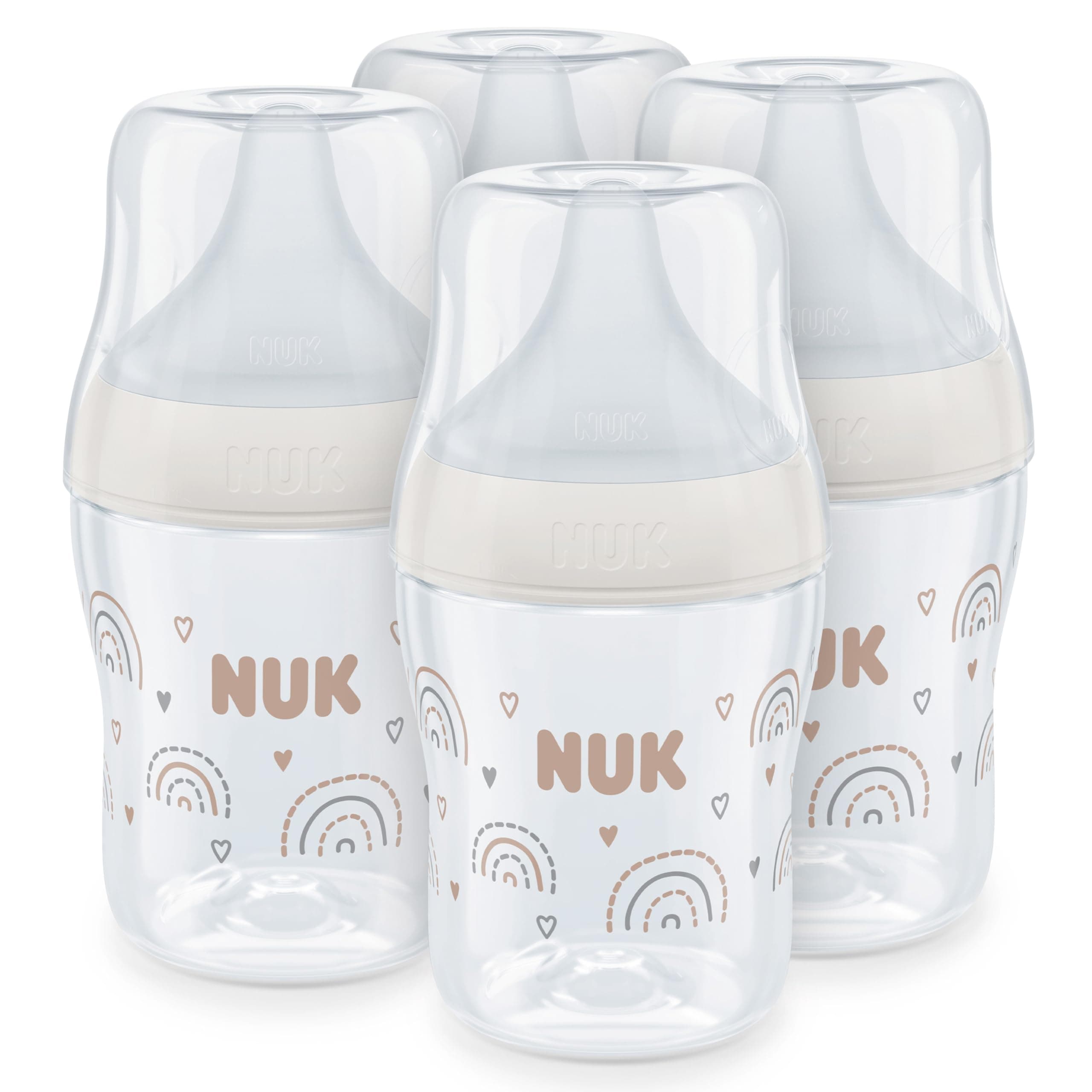 NUK Perfect Match Babyflaschenset | Ab 0 Monate | Passt sich dem Baby an | Temperature Control | Anti-Colic | 150 ml | BPA-frei | Silikontrinksauger, Small | Regenbogen | 4 Stück Perfect Match 1 stück (1er Pack)