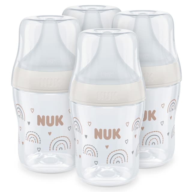 NUK Perfect Match Babyflaschenset | Ab 0 Monate | Passt sich dem Baby an | Temperature Control | Anti-Colic | 150 ml | BPA-frei | Silikontrinksauger, Small | Regenbogen | 4 Stück Perfect Match 1 stück (1er Pack)