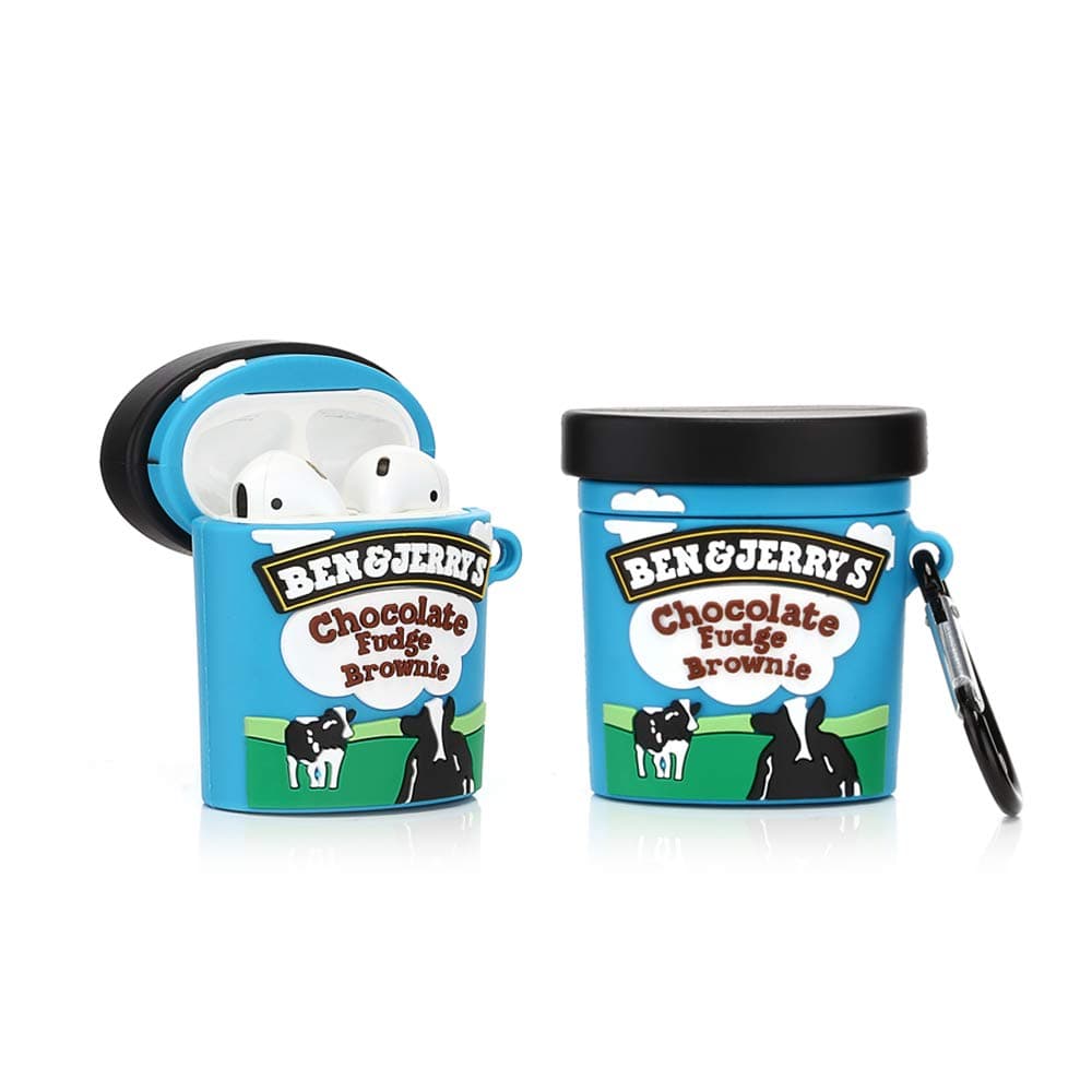 YIGEYI Silikon Hülle Kompatibel mit Airpods 1 & 2 Funny Cute 3D Cartoon Case Cover[Getränke Saftserie] (Ben&Jerry-EIS)